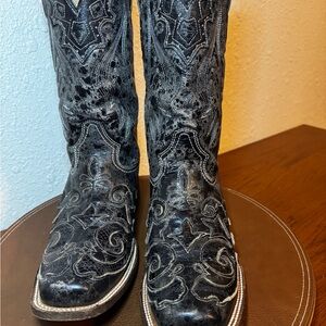 Corral Women’s Inlay Black Python Cowhide Embroidered Western Cowboy Boots 🤠